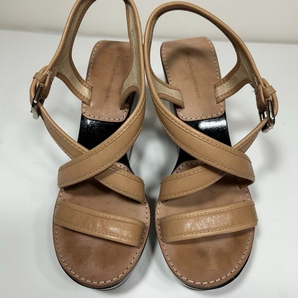 DIANE von FURSTENBERG  Ankle Strap Wedge Platform Sandals Tan Leather Sz 9.5 M - Picture 8 of 11